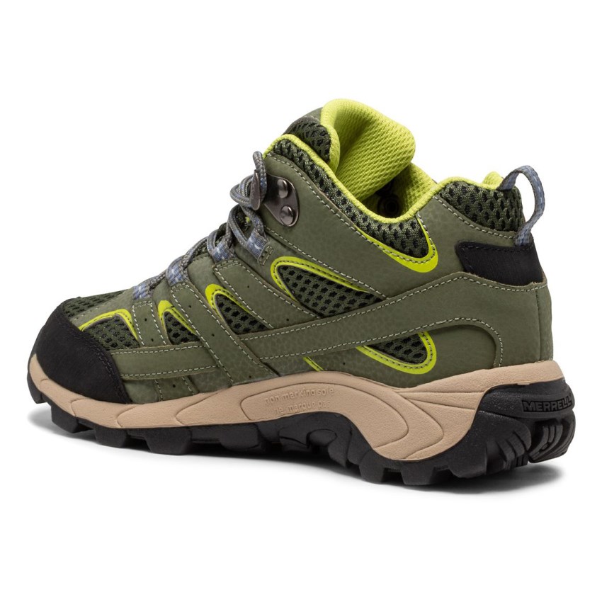 Bottes Merrell Moab 2 Mid Waterproof Vert Foncé Olive Enfant | G.U.KSNV